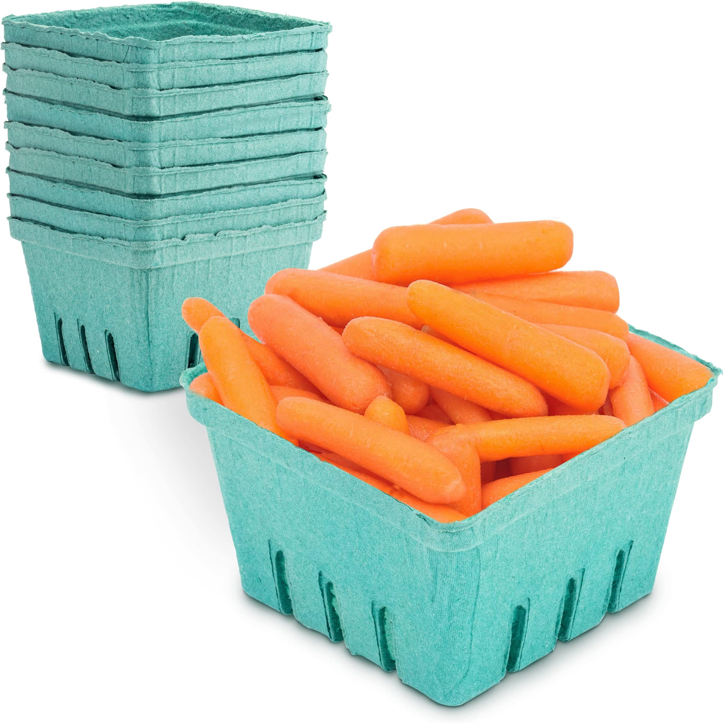 FMP Brands44 Pack Quart Green Molded Pulp Fiber Berry Basket Produce Vented Container for Fruit and Vegetable, Farmer Market, Grocery Stores and Backyard Party