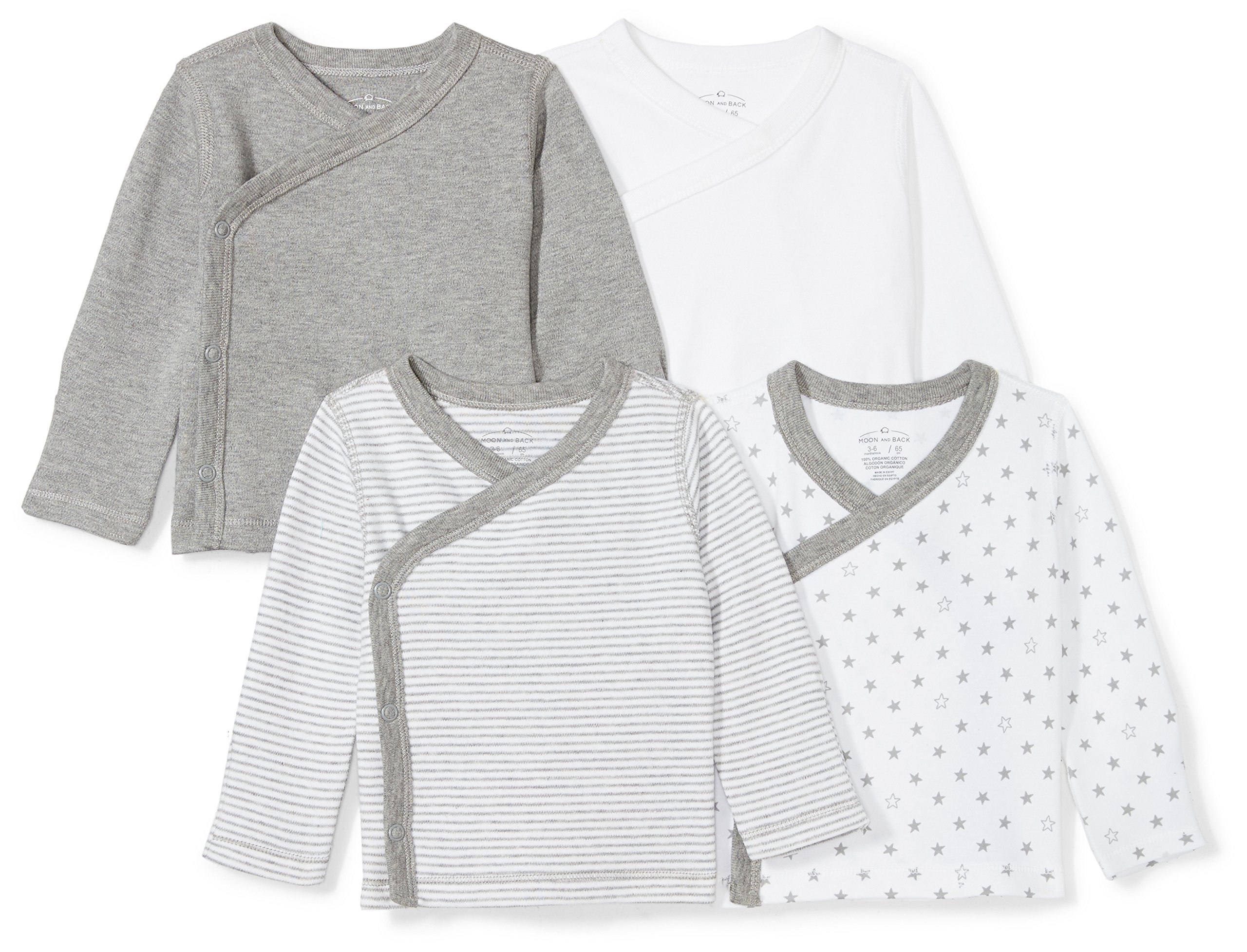 Moon and Back Baby Set of 4 Organic Long-Sleeve Side-Snap Shirts