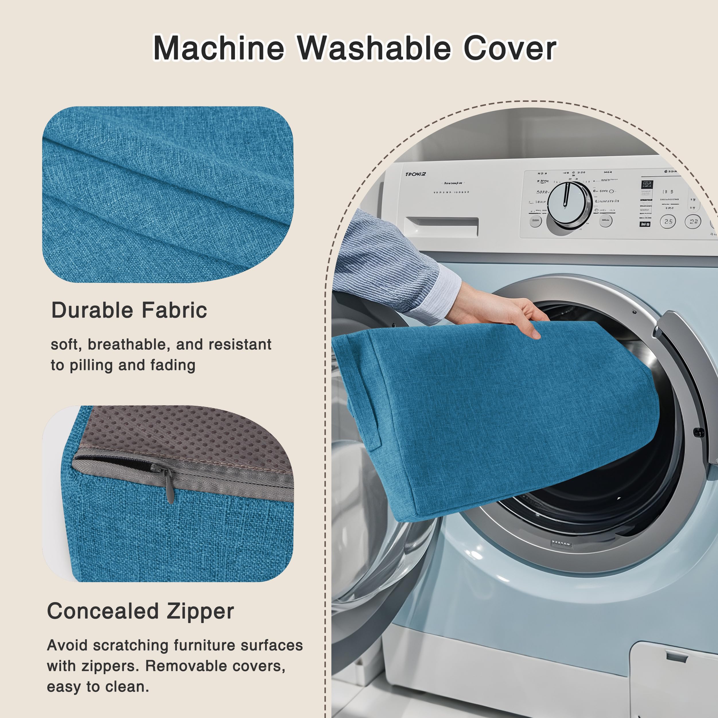 OVOV Cojines reclinables para silla reclinable, cojín cuadrado grande antideslizante con funda lavable, 20 x 20 x 4 pulgadas de grosor, color azul