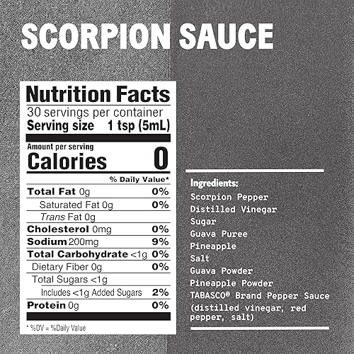 Miniatura 2 de TABASCO - Salsa escorpión, salsa picante intensa y ardiente, botella de vidrio, sabor audaz y picante, mezcla de chile escorpión, guayaba y piña,