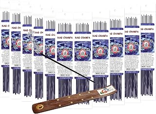Blunteffects Premium Hand Dipped Incense - 12 Pack [12 Sticks Each] - 144 11" Sticks - 300g- 45+ min per Stick with eGalaxyPrime Incense Holder [Choose The Scent] (Nag Champa)