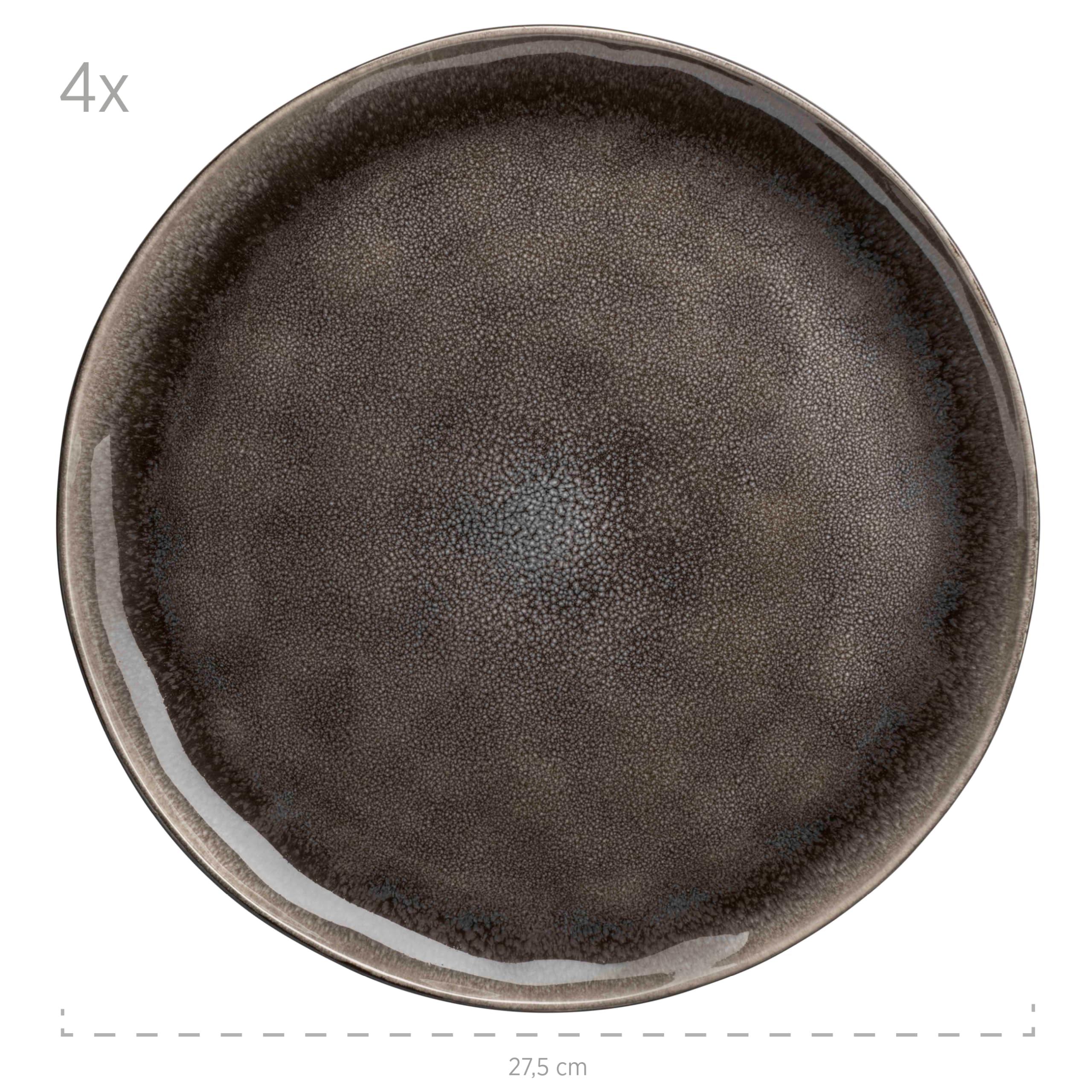 MÄSER 934073 Serie Niara Organic, set di stoviglie moderne per 4 persone, in stile vintage, servizio combinato da 16 pezzi con particolare combinazione di smalto in nero e marrone, gres