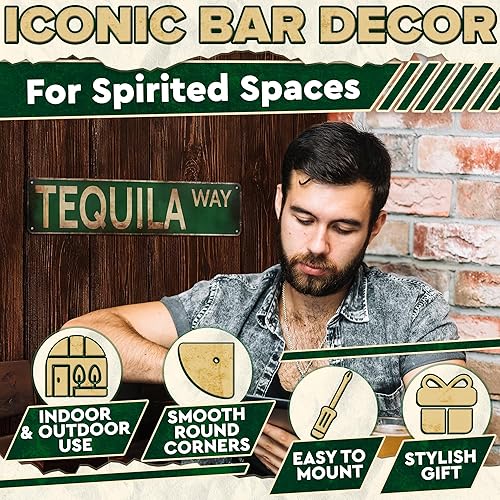 Miniatura 7 de Letreros de barra de metal de 4 x 16 pulgadas, letreros de metal para decoración de tequila, ligeros y fáciles de instalar, arte de pared de estilo