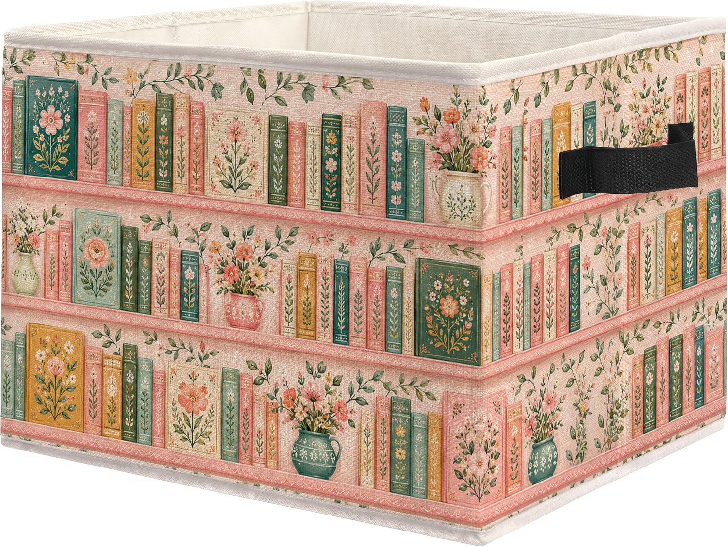 Pink Floral Bookshelf Foldable Storage Bins Box