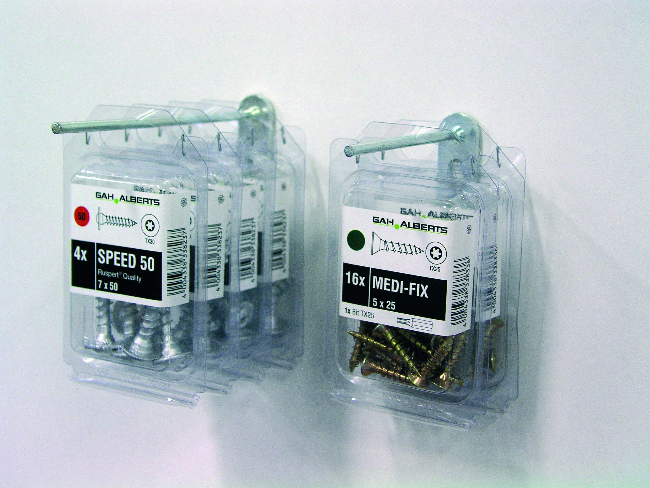 Alberts 805623 Gancio con piastra forata, dritto, zincato blu, profondità gancio 80 mm, tondino d’acciaio Ø4 mm, Set da 25