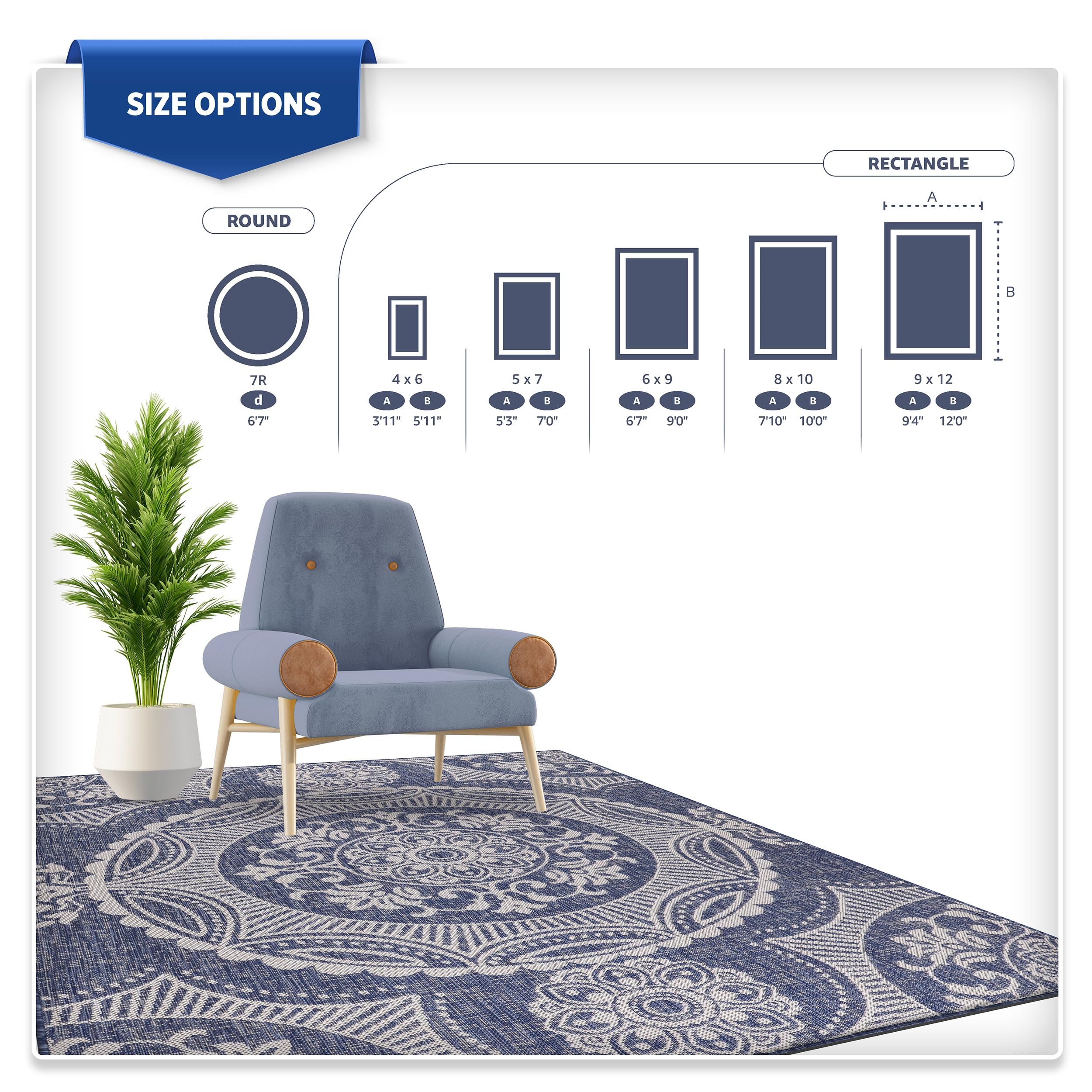 Beverly Rug Waikiki Indoor Outdoor Rug 8x10, Washable Outside Carpet