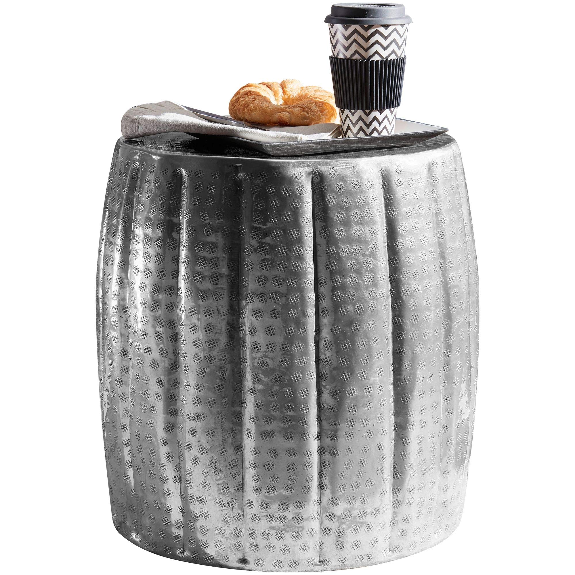 FineBuy Side Table Silver Metal 38 x 42 x 38 cm End table Living Room Round | Hammered Storage table Oriental-Style | Designer Coffee table Sofa table | Small Lounge table
