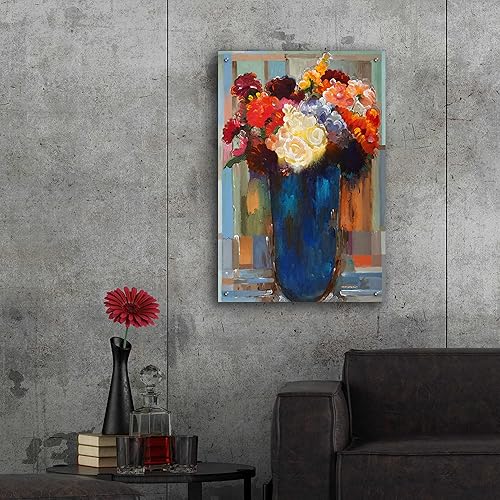 Vista 22 de Epic Art 'Flowers in a Blue Vase' de Hooshang Khorasani, arte de pared de vidrio acrílico, 16 x 24 pulgadas