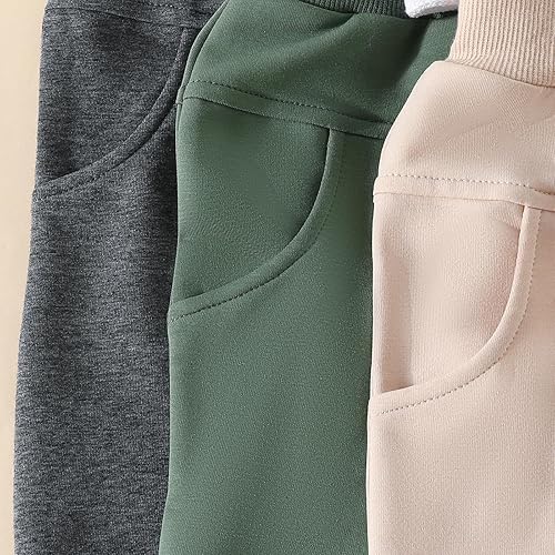 Miniatura 5 de Maemukilabe Paquete de 3 pantalones deportivos para niños y niñas, color sólido, cintura elástica, cómodos, pantalones de 0-3T