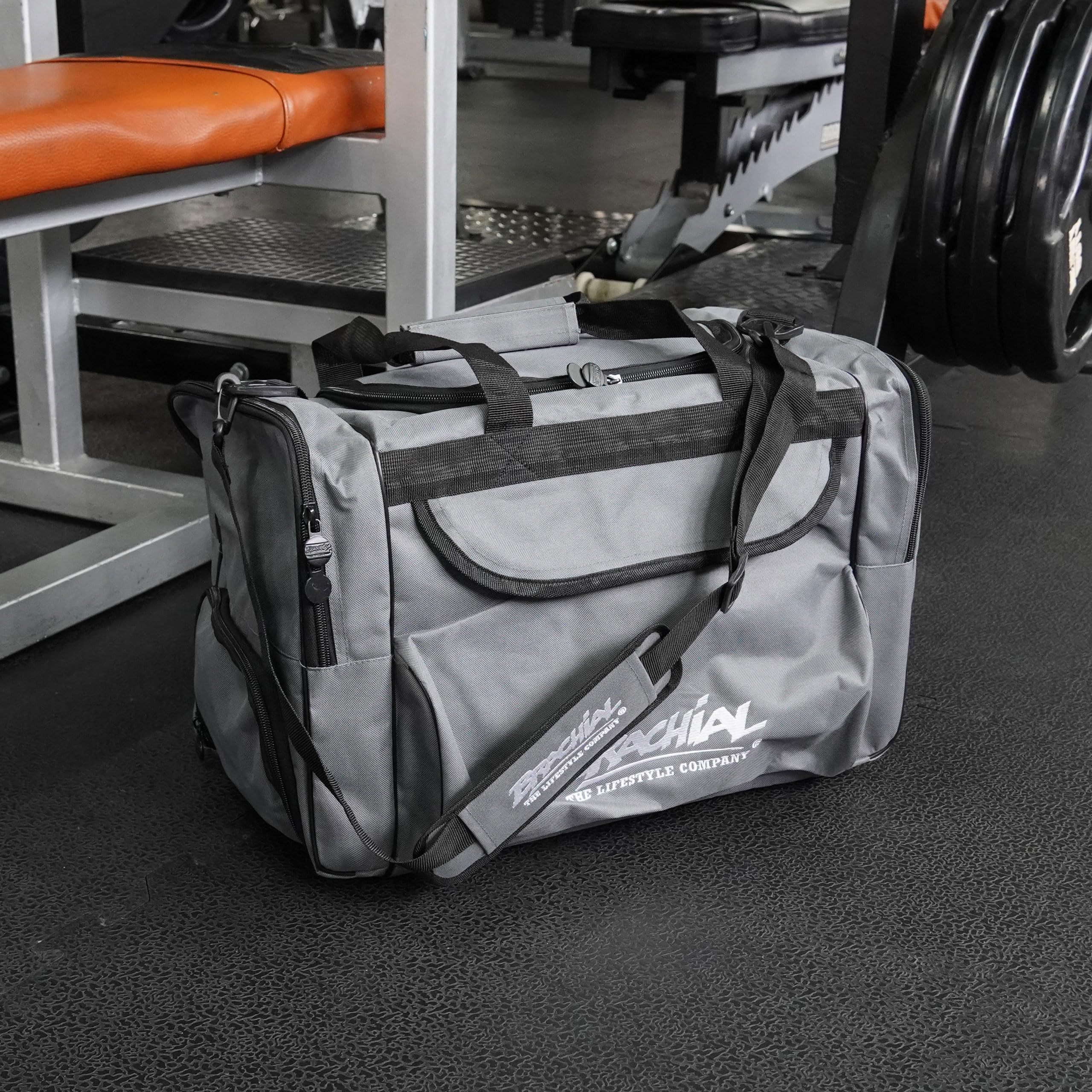 Brachial Premium Herren Sporttasche Heavy Grau Wasserabweisend mit Schuhfach und Trageriemen - Reisetasche Fitnessstudio