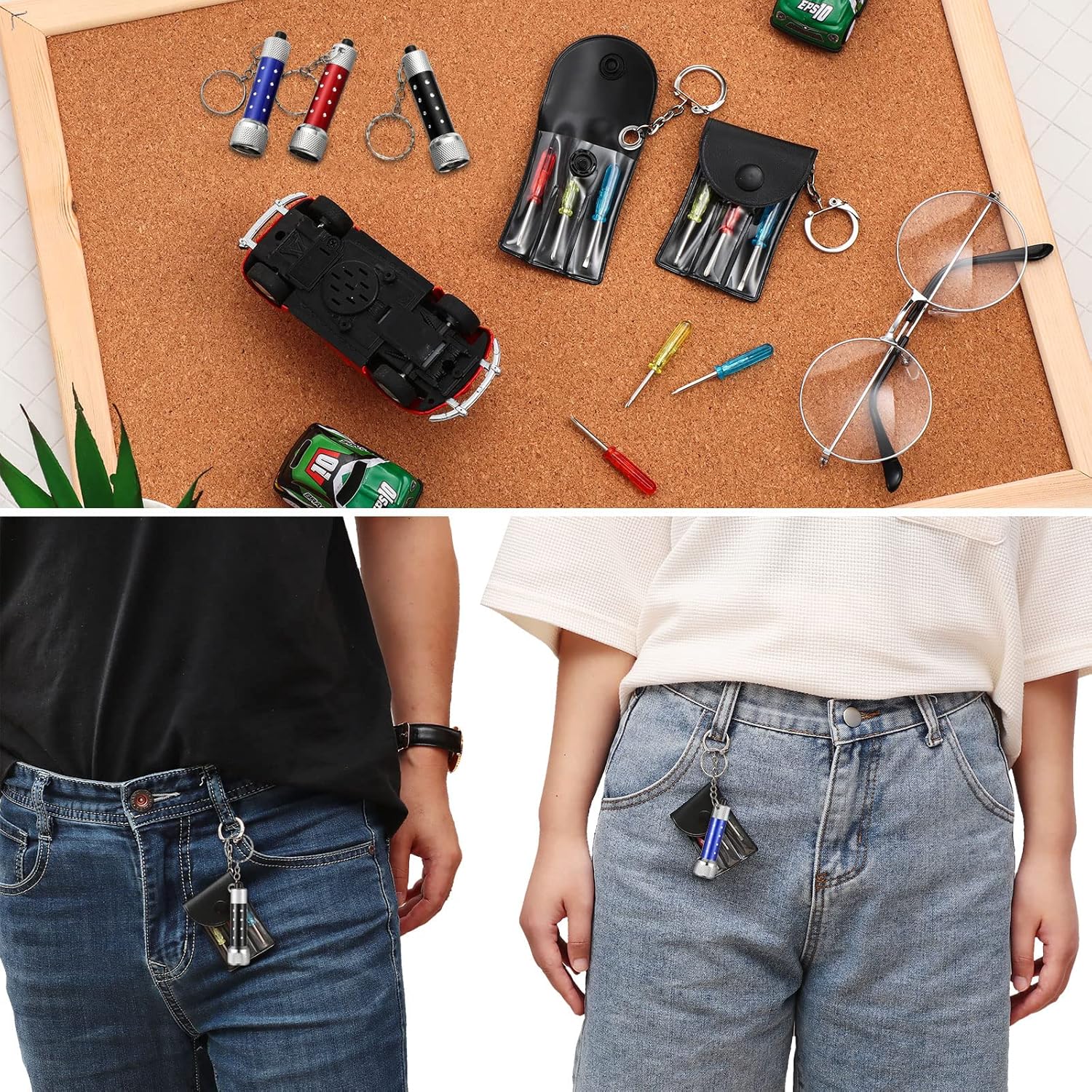 Jutom 72 Pcs Mini LED Flashlights Keychain Bulk Mini Screwdriver Keychain Set Father's Day Adult Tool Favors Prize for Father Men Husband Neighbor Gifts (Blue,Black,Red)