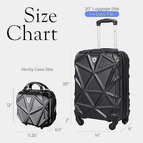 Miniatura 2 de AMKA Juego de equipaje giratorio extensible Gem Hardside, Negro -, Spinner de mano extensible Hardside con estuche cosmético incluido