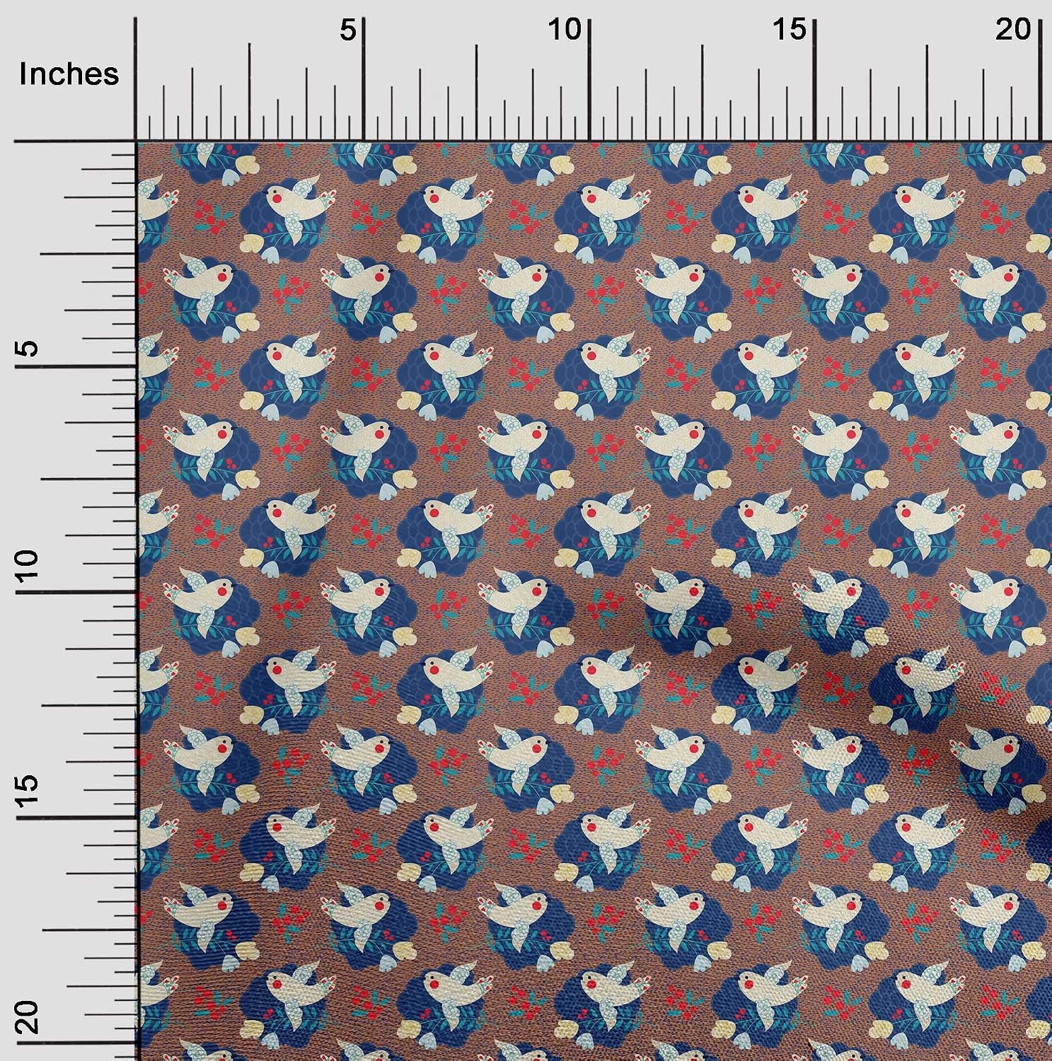 oneOone Viscose Chiffon Dark Rose Brown Fabric Leaves,Bird & Floral Artistic Fabric for Sewing Printed Craft Fabric By The Yard 42 Inch Wide