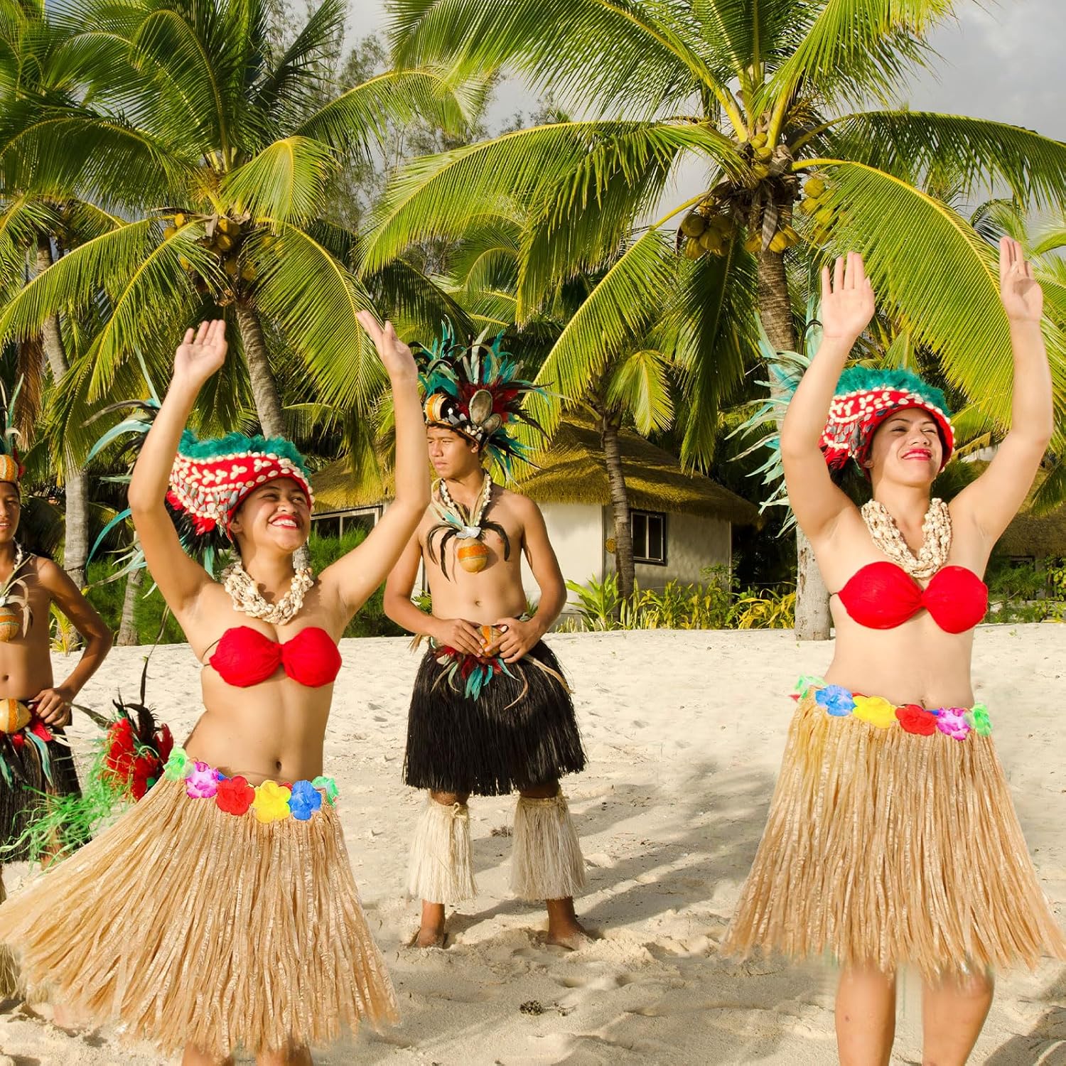 Wettarn 12 Pcs Hawaiian Hula Grass Skirts for Kids Tropical Hula Skirts for Luau Party Girls Hawaiian Outfit Costume(Straw Color)