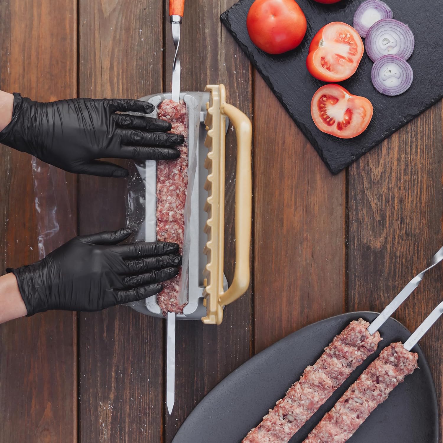 Premium Aluminum Kebab Maker ,Heavy-Duty, Non-Stick Skewer Press with Food-Grade Teflon Coating ,Effortless Meat Shaping, Easy Clean, fast BBQ ,Grilling, (White)