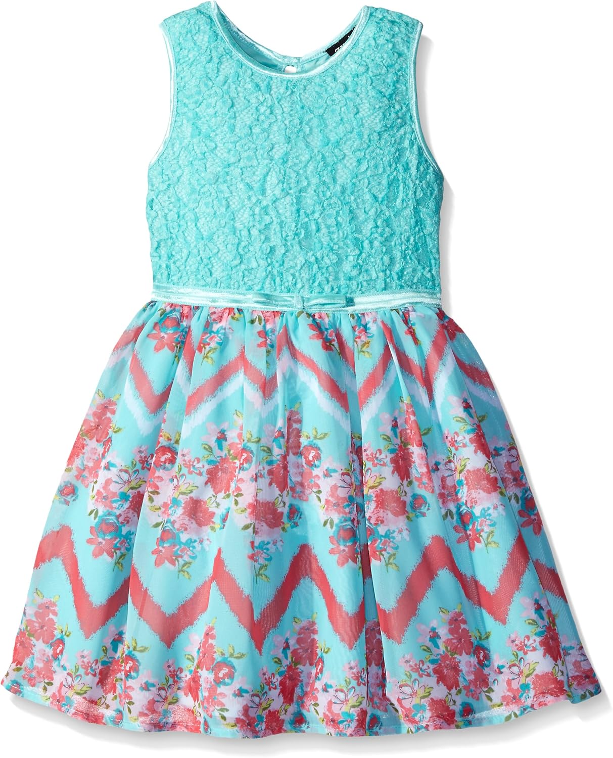 ZUNIE Girls' Little Lace to Chiffon Floral Chevron Dress