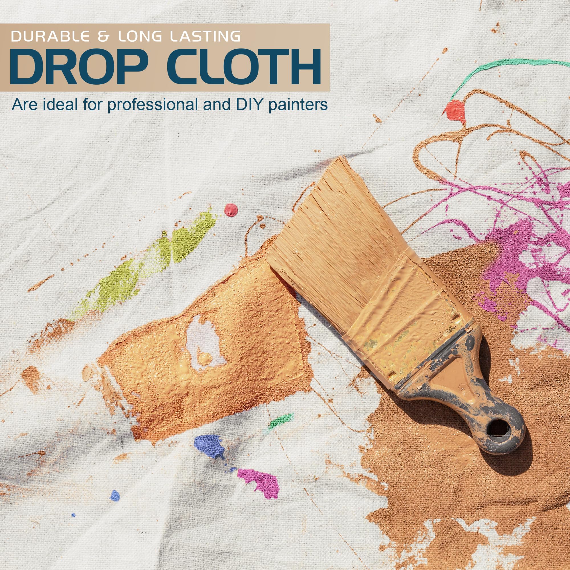 Utopia Home Drop Cloth per pittura (1,2 x 3,7 m, 2 pezzi) Tessuto di tela lavabile e riutilizzabile per mobili e pavimenti Protezione altamente assorbente - Duck Dropcloth per uso esterno e interno
