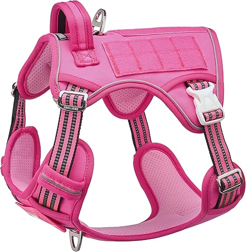Arnés táctico para perros medianos y grandes, arnés rosa para perro con tarjeta de identificación, arnés reflectante de senderismo para