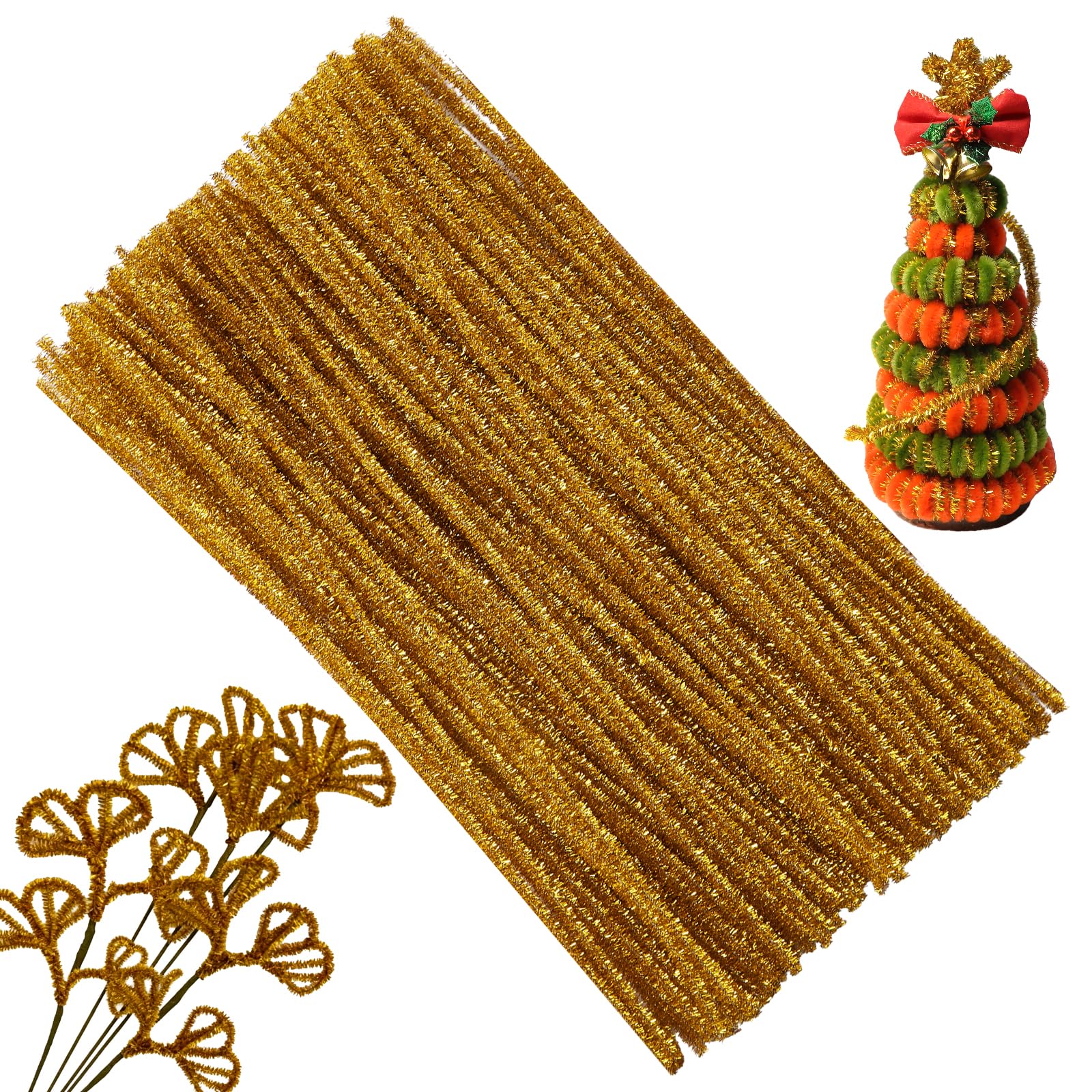 100PCS Golden Pipe Cleaners Chenille Stem,Pipe Cleaners Bulk for Crafts