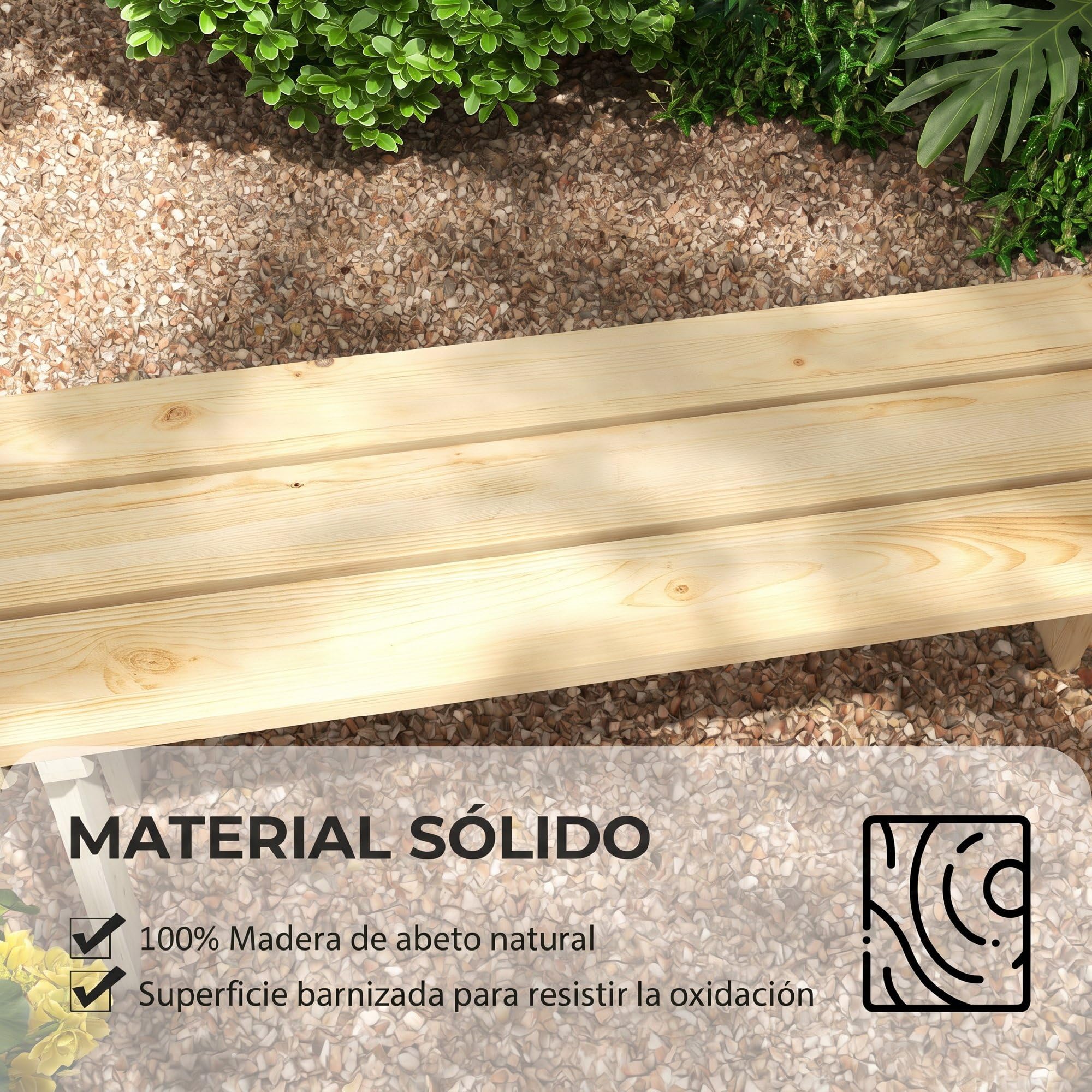 Outsunny Banco de Jardín de Madera 2 Plazas 130x38x45 cm Natural | Carga 220 kg, Banco de Exterior, para Patio Terraza Piscina