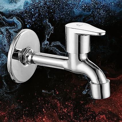 CUROVIT Torrent ZINC Alloy Wall Mounted Long Nose Long Body Tap Silver in Color Chrome Finish Quarter Turn with Wall Flange for Bathroom & Kitchen Area