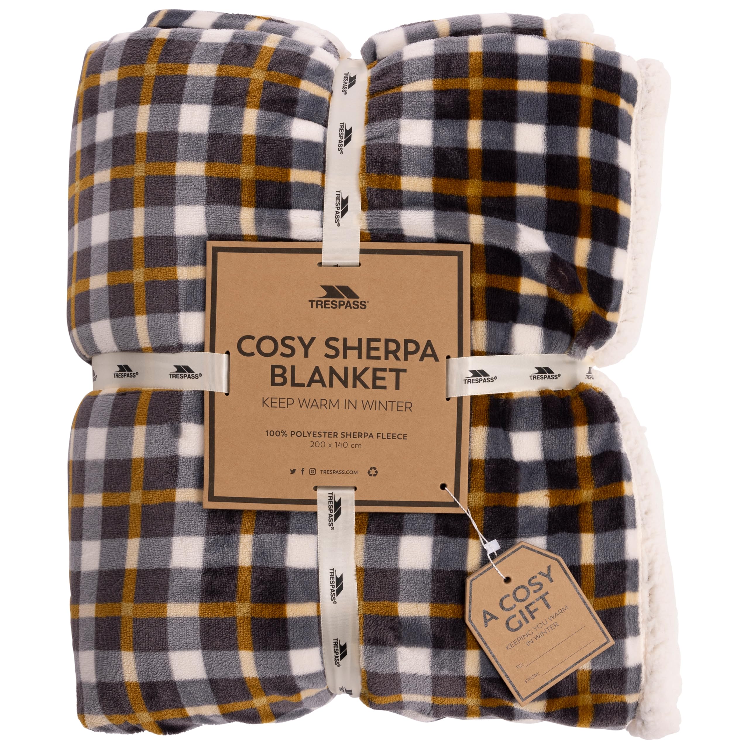 Trespass Sherpa Blanket 200cm x 140 Fleece Gift Packaging Vallon