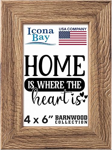 Icona Bay Marco de fotos de poliresina de 4 x 6, estilo rústico campestre, mesa o montaje en pared, colección Barnwood, vidrio, color roble miel