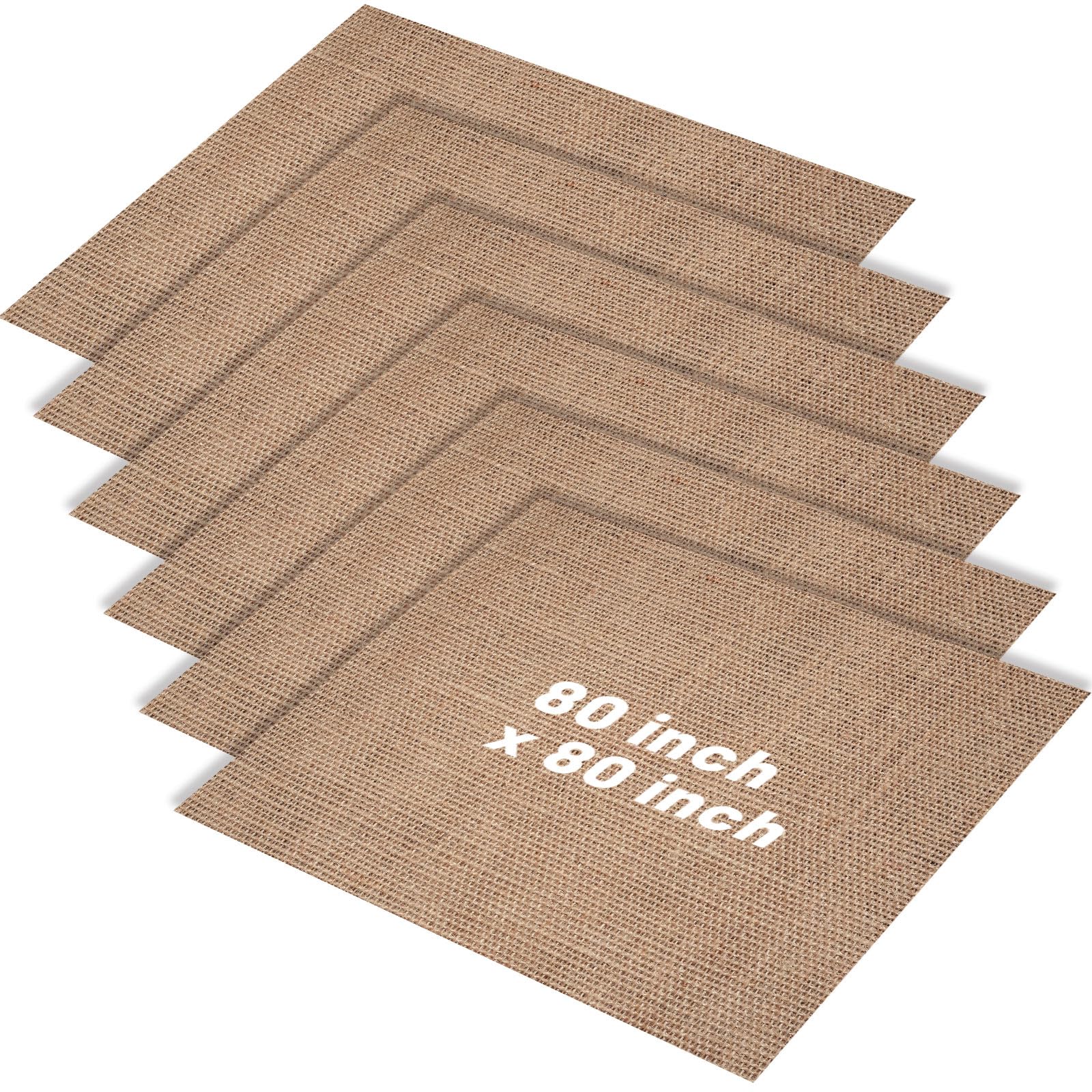 Oudain 6 Sheets 80 x 80 Inch Burlap Square Large 10.6 oz Burlap Fabric Multipurpose Natural with Finished Edges for Tablecloth Landscaping Overlay Gardening Tarp Construction Decor