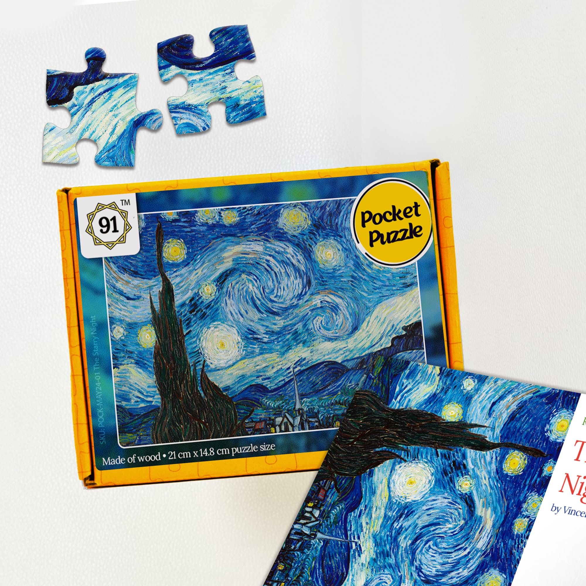 91Knots Vincent Van Gogh's-Starry Night Wooden Jigsaw Puzzle (140 Pieces) for Adults and Kids-Masterstroke Collection | Brain Booster Games & Toys for Above 5+ Years | Birthday Gift for Kids
