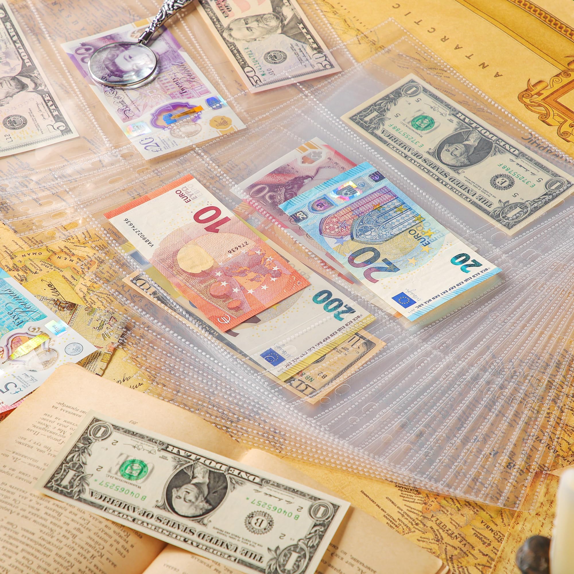 150 koszulek na strony banknotów archiwalnych – 50 arkuszy bezkwasowych etui ochronne na banknoty, znaczki pocztowe, kupony IN02050