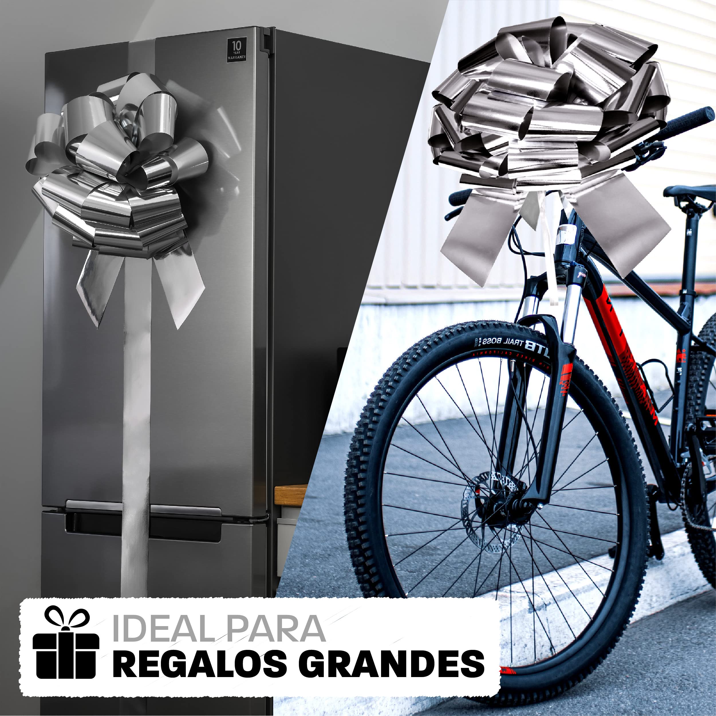 Praknu Lazo Gigante de Regalo para Coche - XXL ø 40 cm - Reutilizable - Plateado
