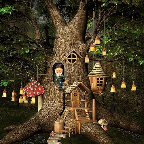 Miniatura 7 de Thyle 4 piezas de gnomos de jardín al aire libre, gnomo de hada, estatua de elfo fuera de la puerta, figura de resina para colgar, decoración de