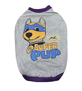 Pets Empire Super Pup Summer Pet T-Shirt, Dogs Short Sleeve Colorful Letters Printed Breathable Vest Costumes (18 Inch, Gray)