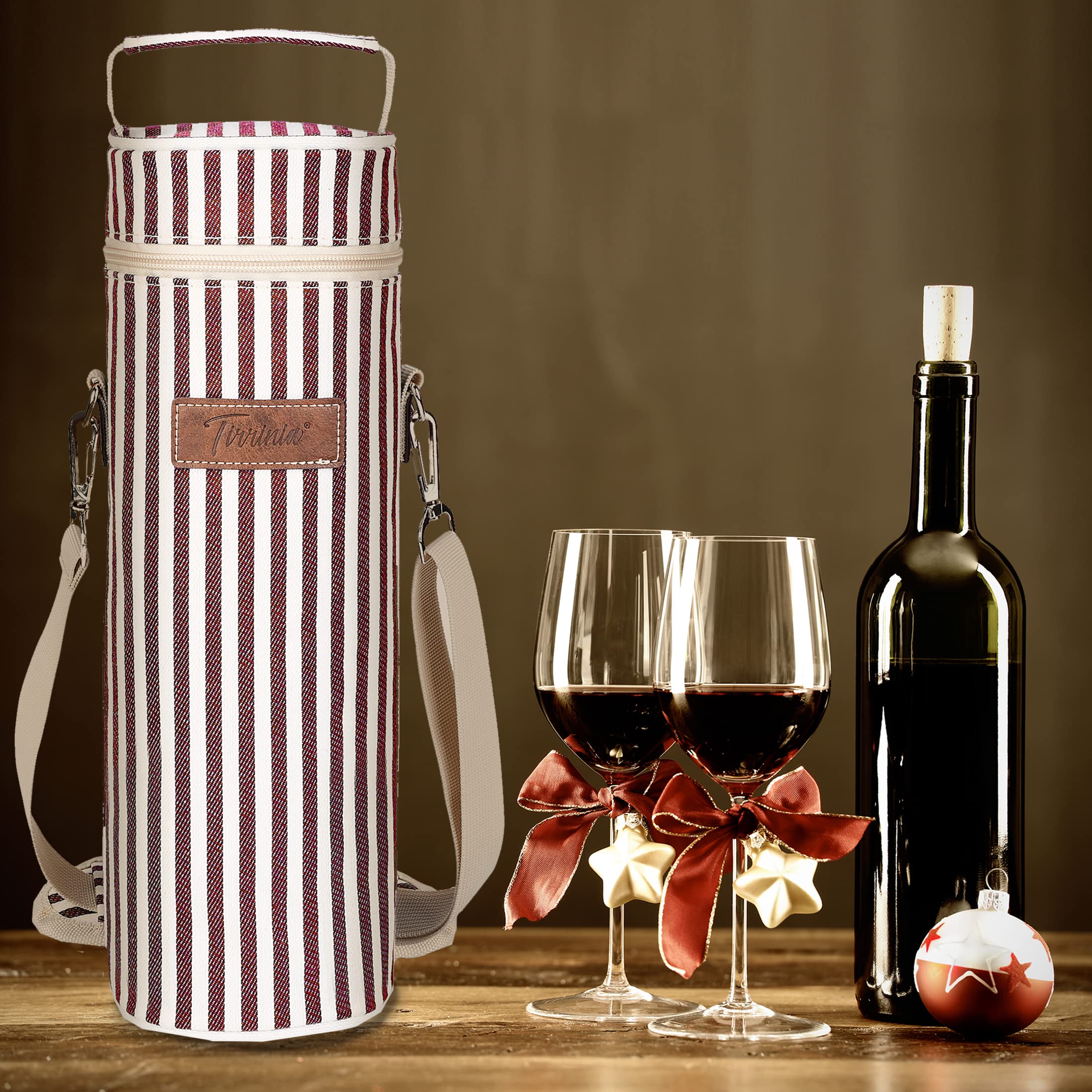 Kato Tirrnia - Borsa per il vino isolata con tracolla, per feste picniche, BYOB, ristorante, 10 x 34 cm