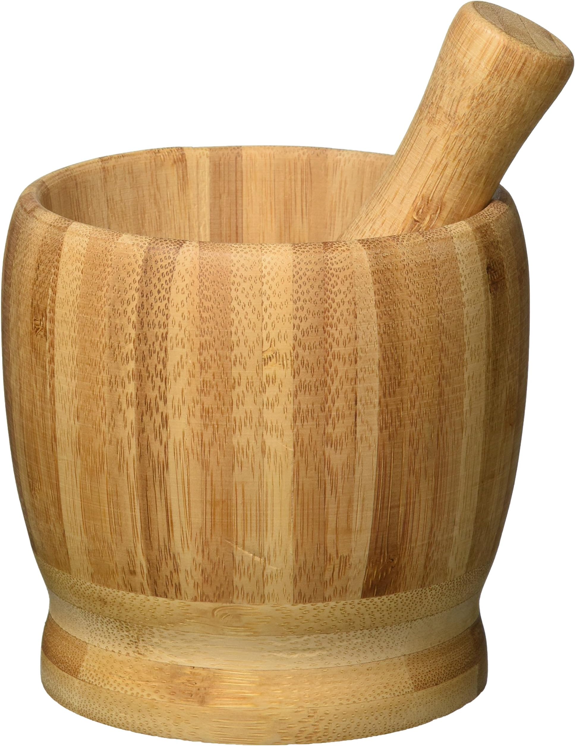 Uniware Handmade Bamboo Mortar and Pestle, Medium, Natural