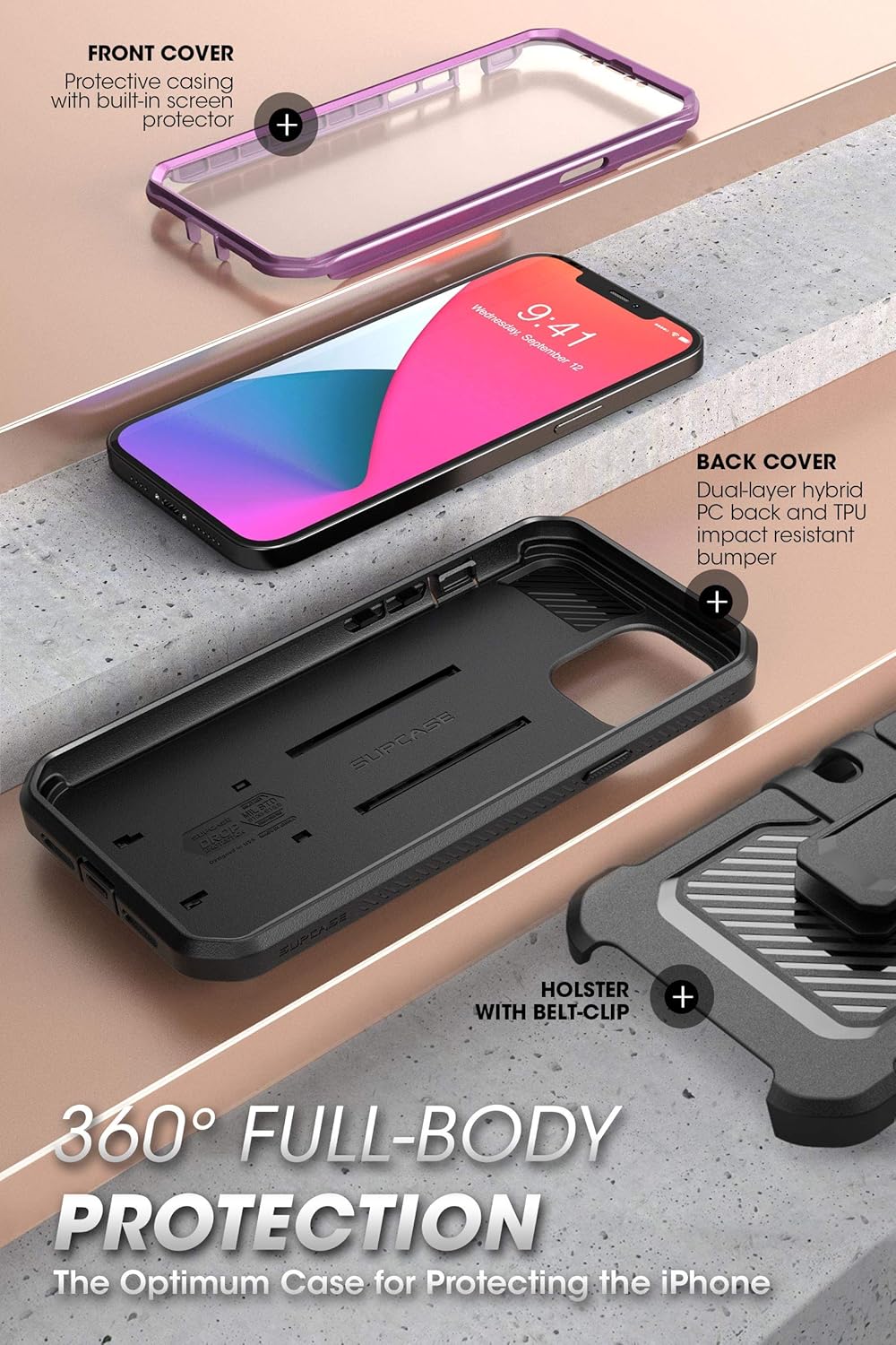 SUPCASE Unicorn Beetle Pro Series Case for iPhone 12 Mini (2020 Release) 5.4 Inch, Built-in Screen Protector Full-Body Rugged Holster Case (Violte)