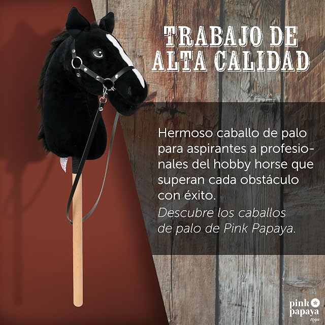 Foto 2 de 7 de Pink Papaya Caballo de Palo Con Cabezada y Freno, Juguete para Hobby Horsing, para Montar para Niños