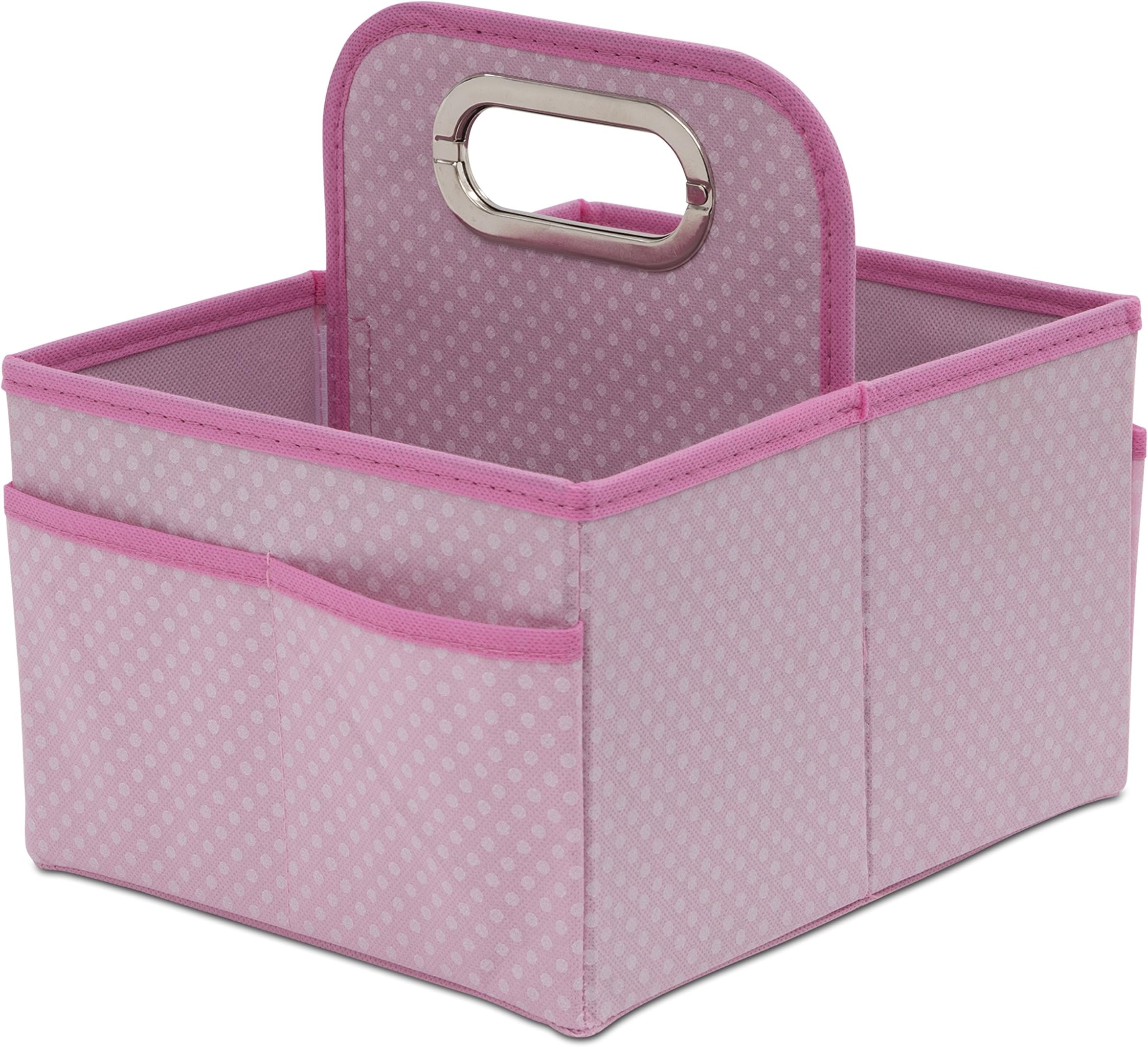 Delta Children Portable Nursery Caddy - Essential Lightweight Storage Bin with Multiple Compartments - Easy Storage/Organization Solution, Barely Pink