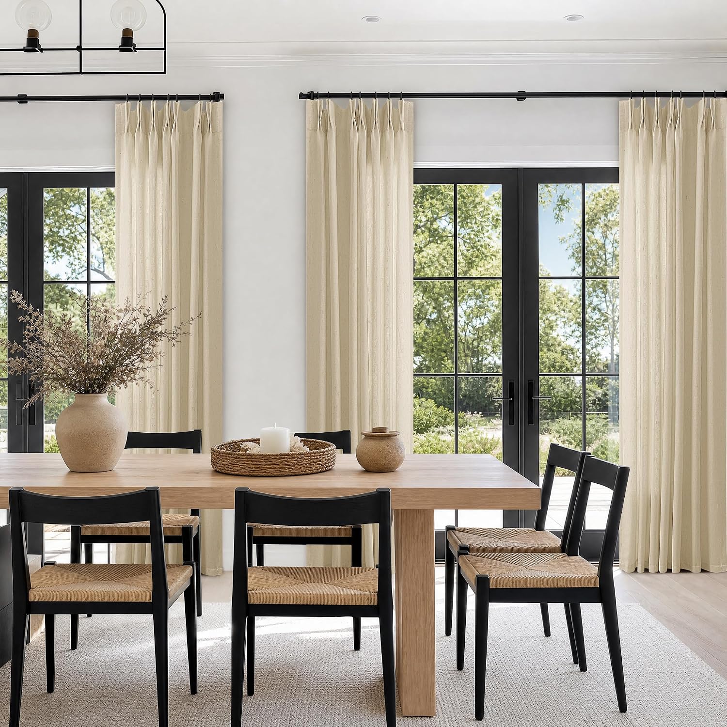 Beige Linen Semi Sheer Curtains 96 Inches Long Pinch Pleated Curtain