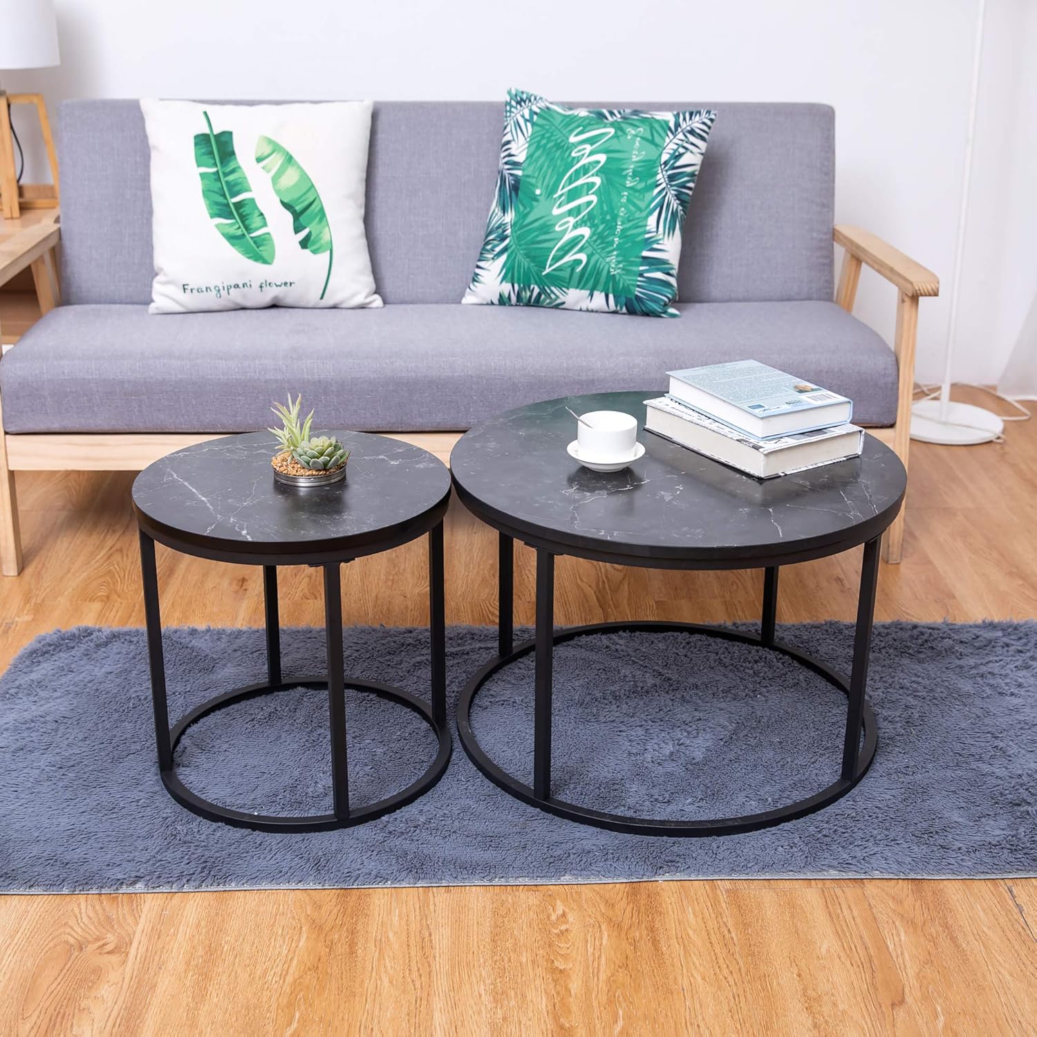 Ball & Cast Side End Table Round Accent Table with Faux Marble Top , 23.25" Dia, Black