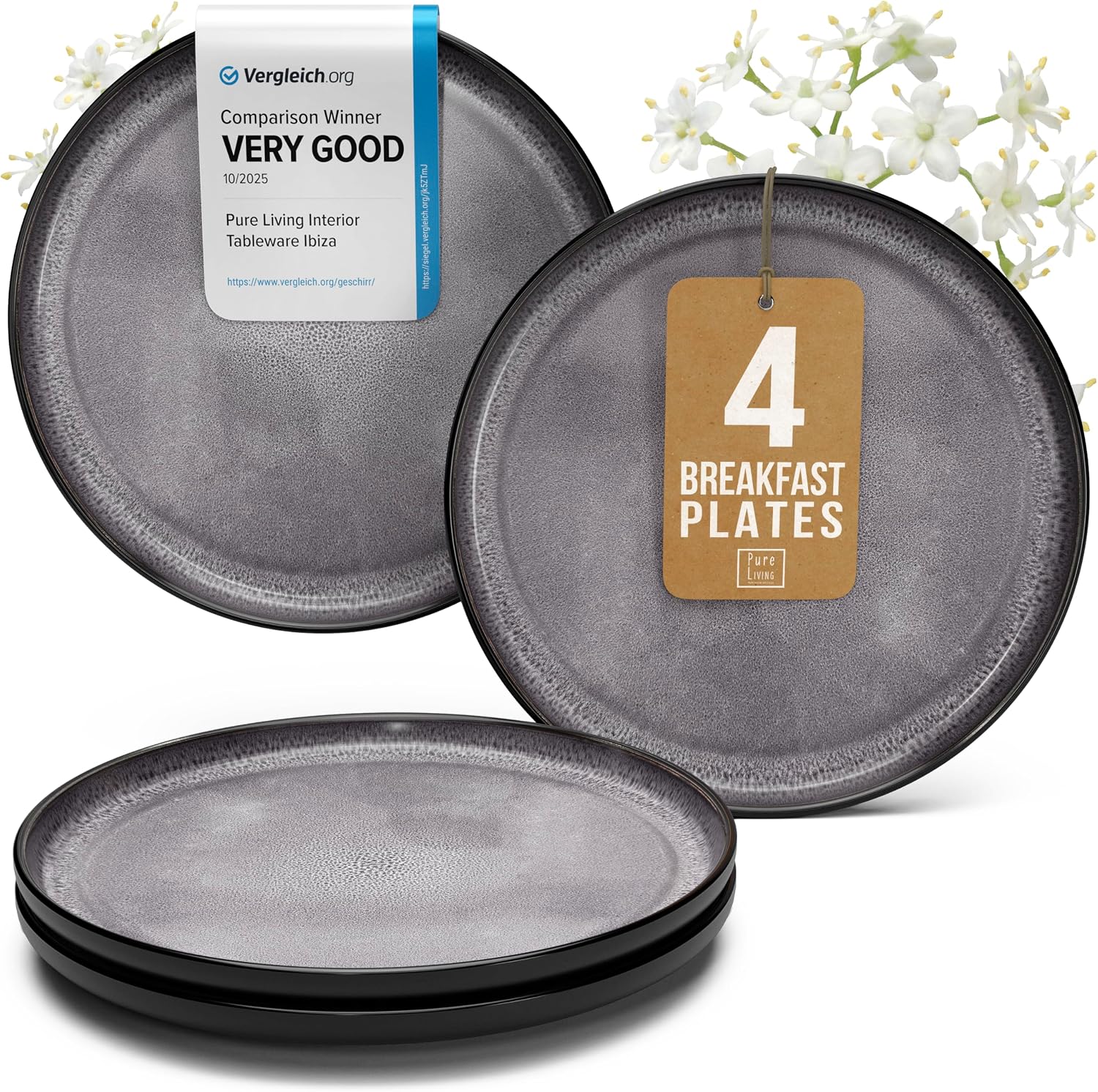 Stoneware Dinner Plate Set for 4, 8.2" Small Ceramic Salad & Dessert Plates