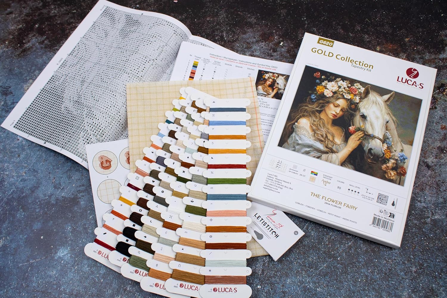 Luca-S Petit Point Kit Gold - The Flower Fairy, G620, Counted Cross Stitch Kit for Adults, Needlecraft and Embroidery Kit