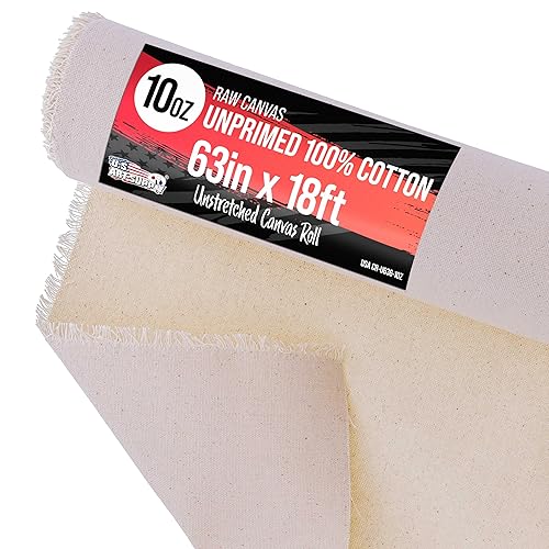 U.S. Art Supply 10-Ounce Unprimed Canvas Roll, 63" Wide x 18' Long (6 Yards) - 100% Cotton, Woven, Acid-Free - Unstretched Canvas Rolls for Painting, Murals, & DIY Crafts - 63-Inch-x-6-Yard