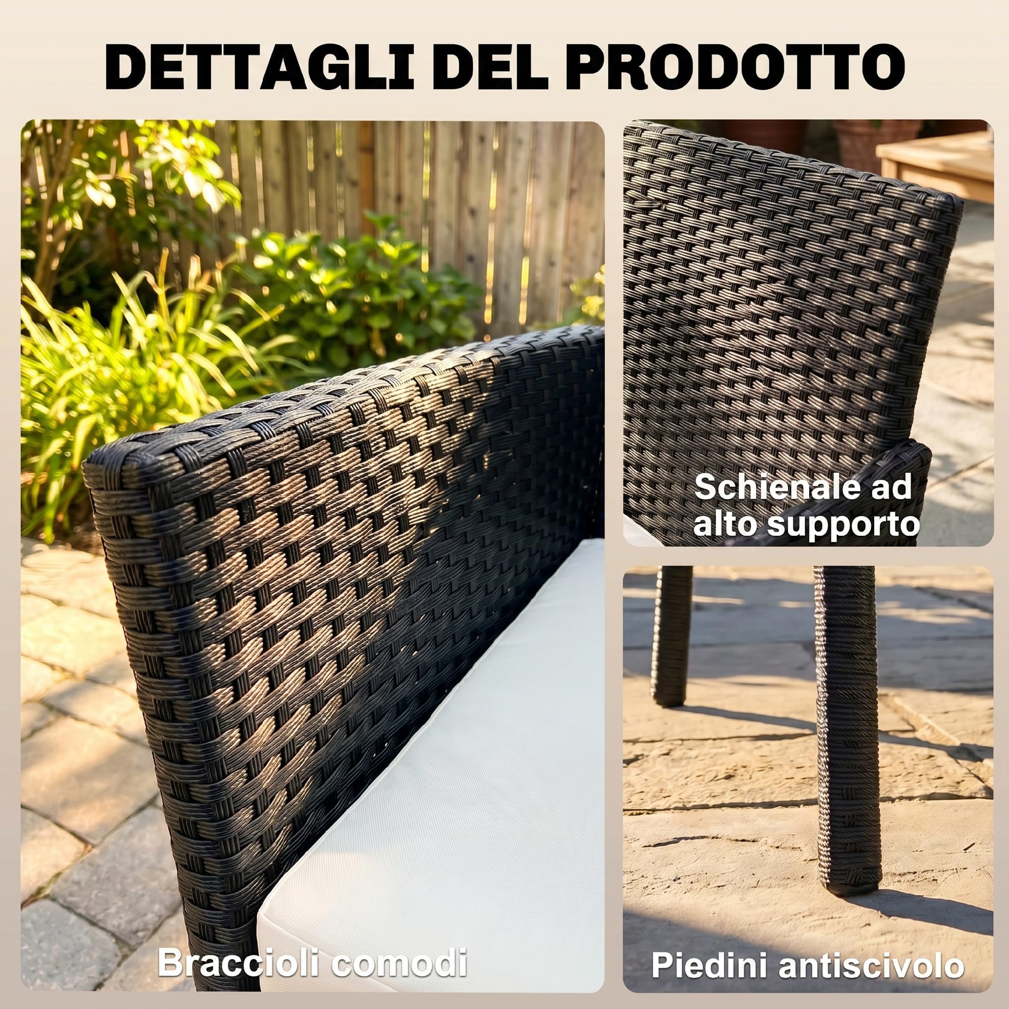 Outsunny Canapé de Jardin en rotin PE et Acier, Canapé d'extérieur 2 Places avec Coussin et accoudoirs, 100x54x80cm, Noir