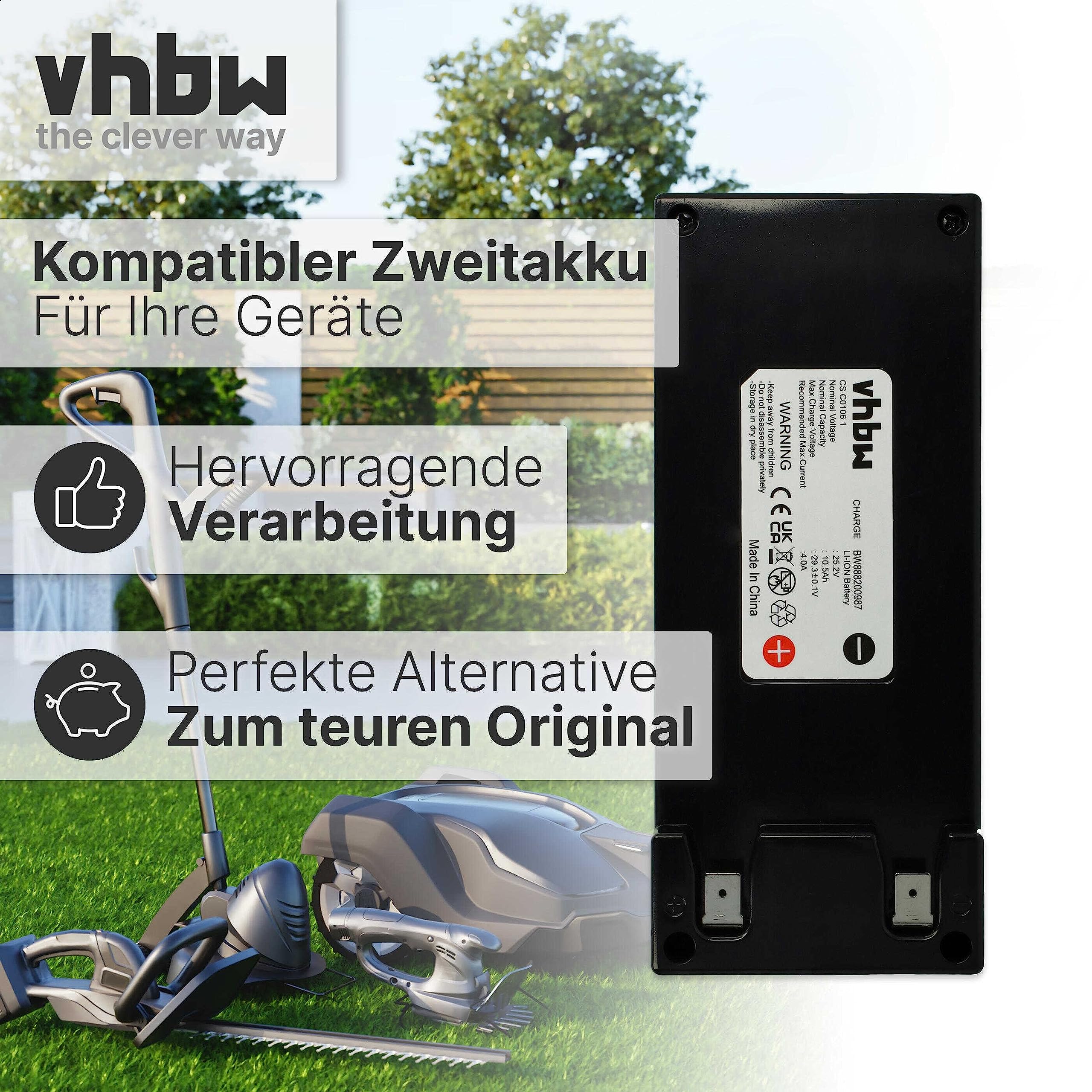 vhbw 1x Batería reemplaza Zucchetti CS-C0106-1 para cortacésped 10200mAh 25,2V Li-Ion