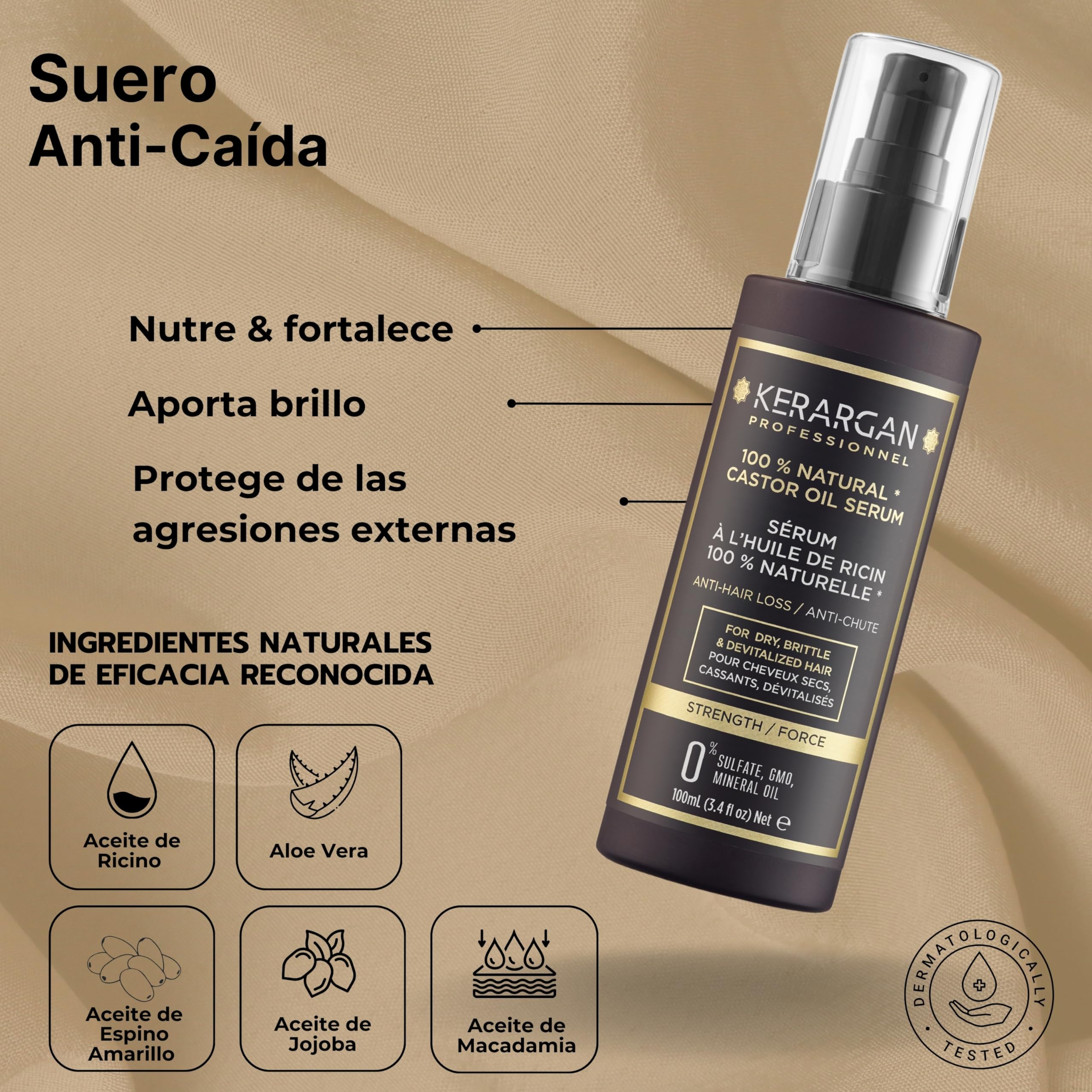 KERARGAN - Rutina de Ricino, 6 Productos - 3x500ml+100ml+350ml+250ml | Champú, acondicionador, mascarilla, sérum, cuidado sin aclarado y exfoliante, rutina completa