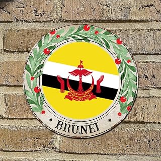 Brunei National Flag Signs - Aluminum Sign - Office Use Living Room Decor Vintage Metal Sign Aluminum Sign 9x9in - World Travel Lover Gifts Signs for Independence Day Neighborhood Boys