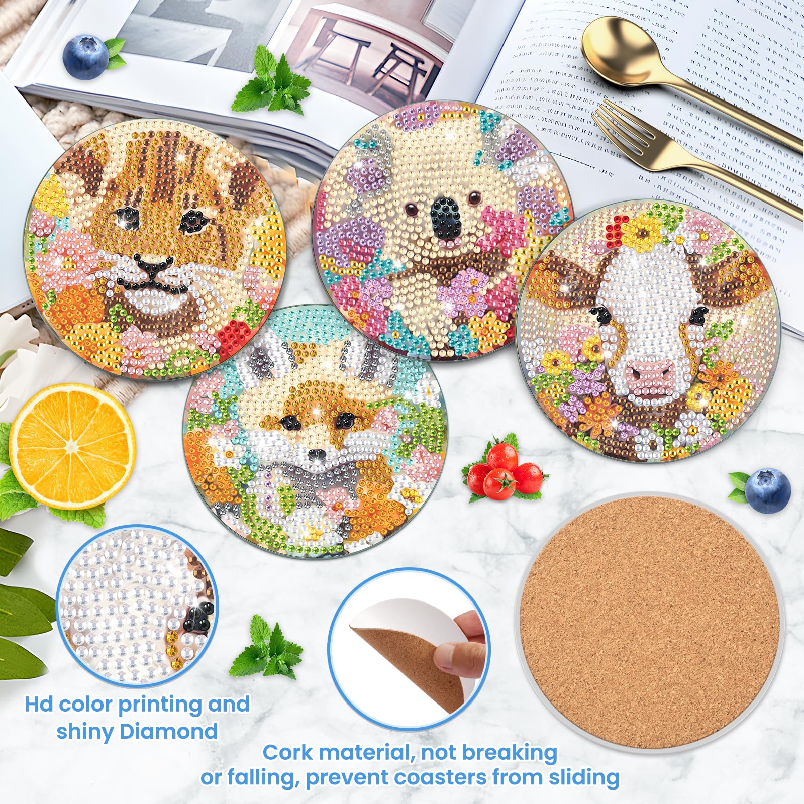 8 Pièces Sous-Verres De Peinture De Diamant Avec Support,5D DIY Diamant