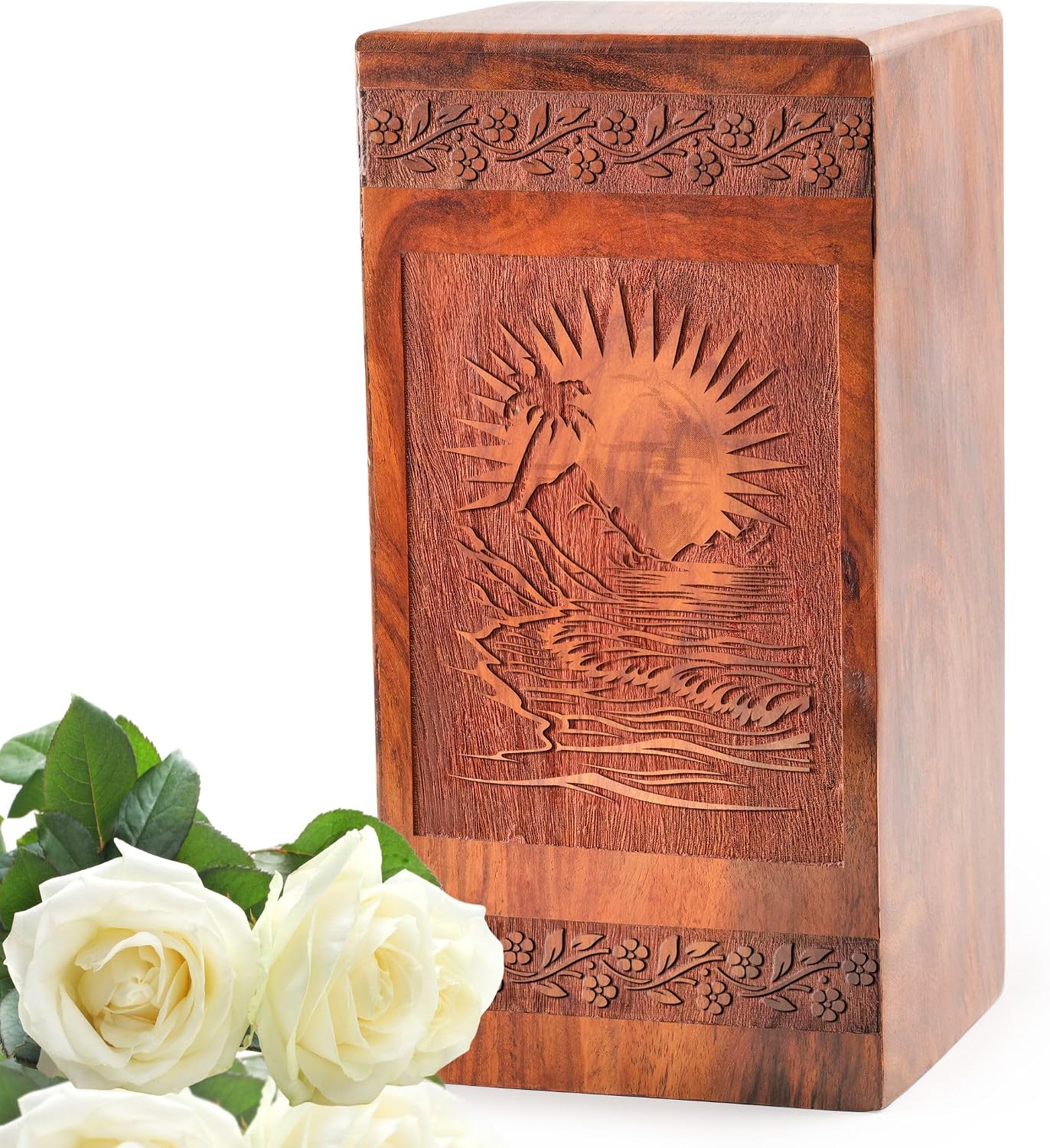 Sunset Urn for Human Ashes - 11.25 Inch Urn - Wooden Urn Box - Memorial Ash Urns, Cremation Urns for Human Ashes, Adult Female, Decorative Urn, Large Urns for Human Ashes - Pack of 1