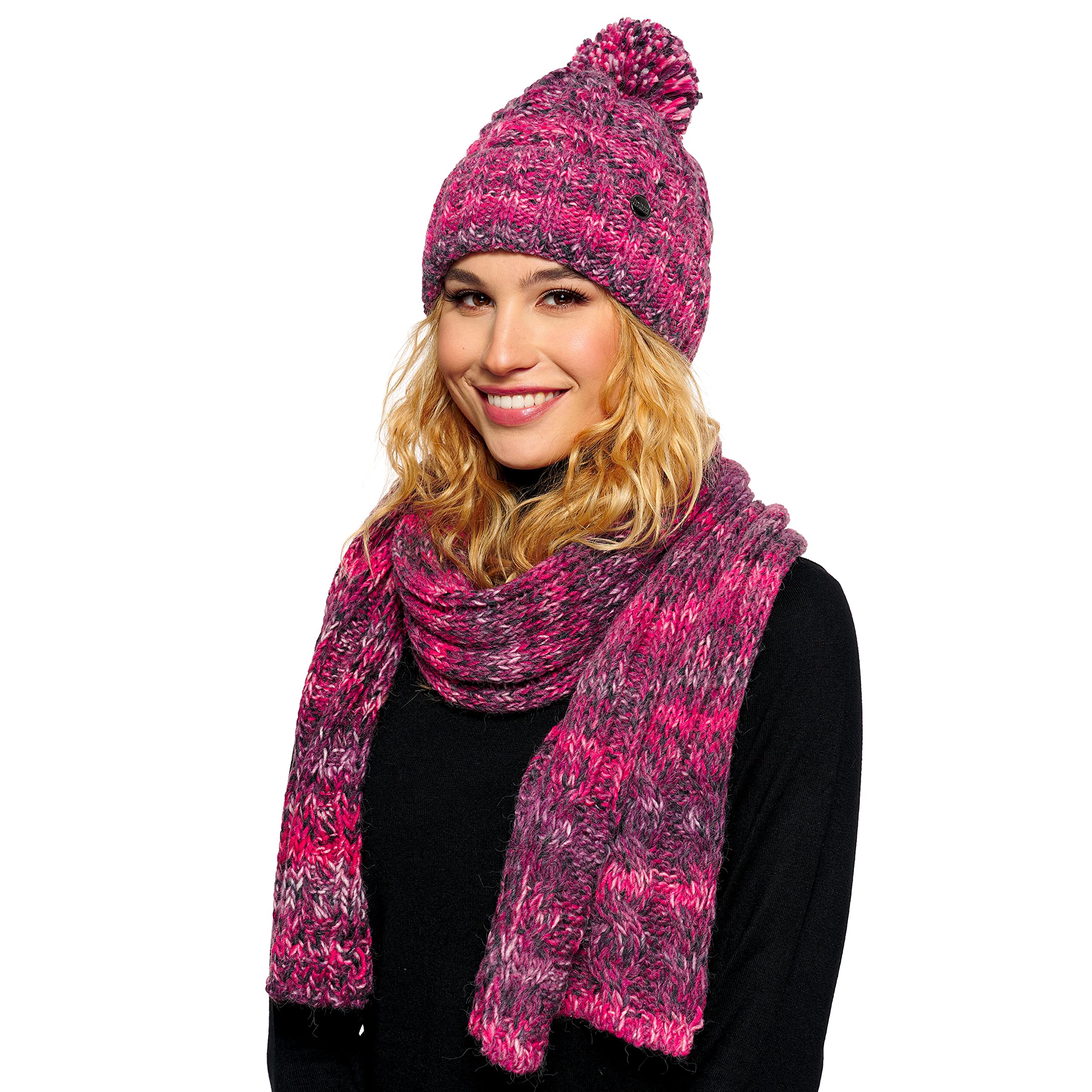 ELIMELI Damska zimowa czapka ciepła czapka z dzianiny czapka zimowa z pomponem Slouch Beanie damska zimowa czapka z pomponem wyprodukowana w UE, wybór kolorów 19005